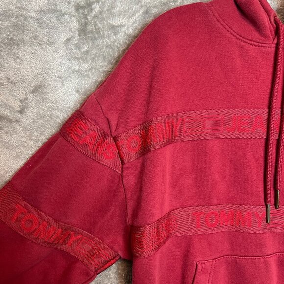 Tommy Jeans Mens Activewear Spellout Logo Pullover Hooded Sweatshirt M Red - Picture 3 of 14